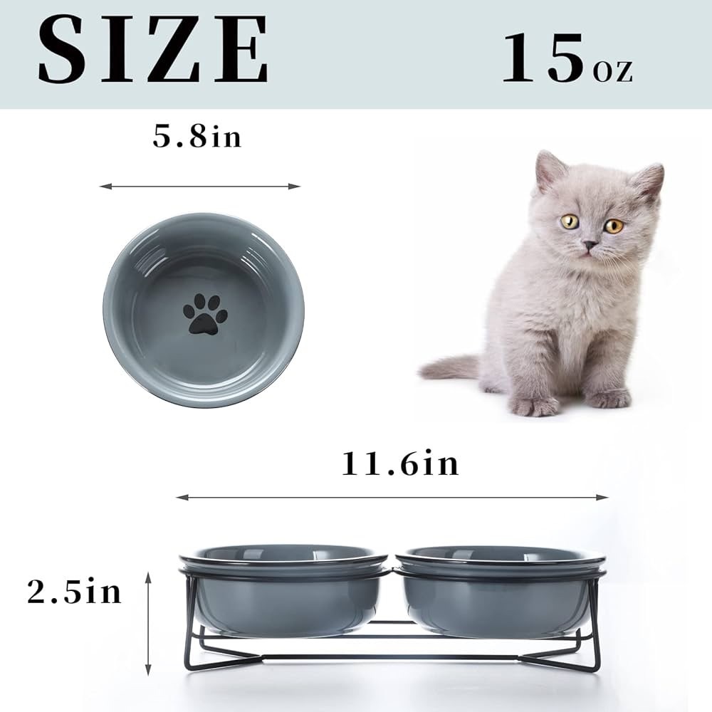 ✨BNWT - Small Pet Bowls with Heighten Metal Stand - 15 Ounces - Grey✨ - Picture 6 of 8